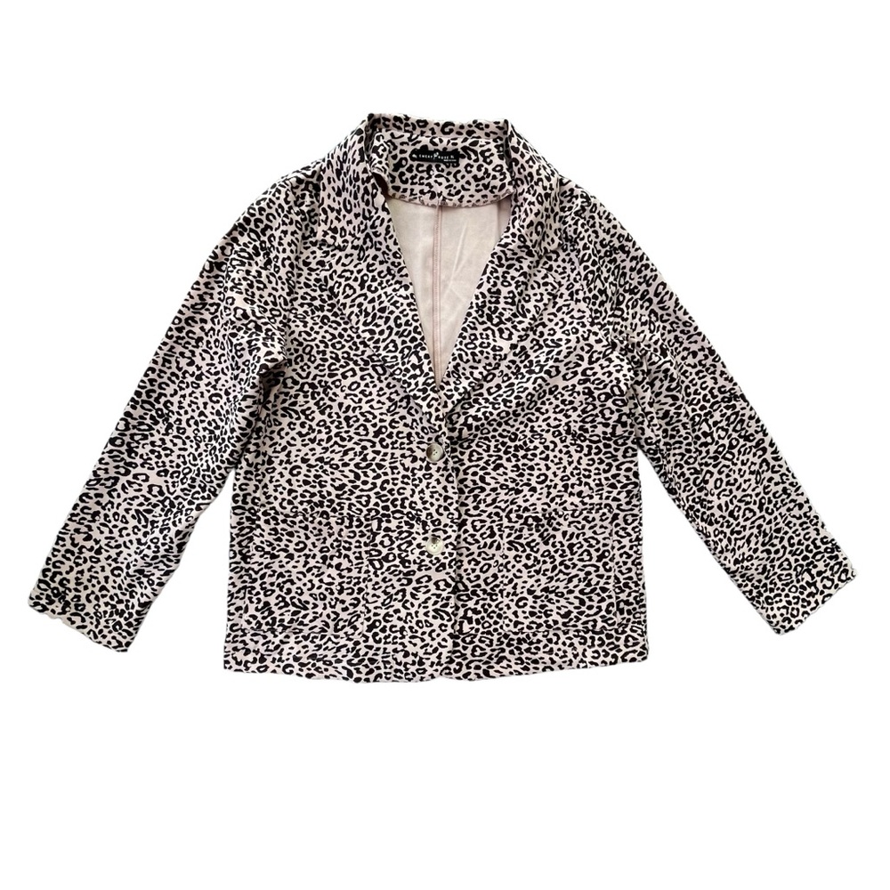 Emery Rose Women’s XL Light Blush Pink Black, Cheetah Print Knit Blazer Cardigan
